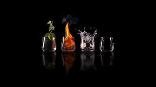 clear drinking glasses on black concrete surface HD wallpaper