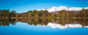 reflection photography of snow covered mountain on body of water during daytime, derwentwater HD wallpaper
