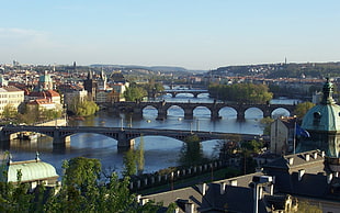three gray concrete bridges, Prague