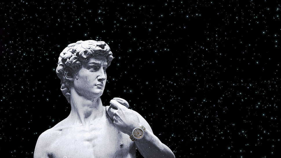 man statue, Statue of David, marble, Rolex, Gold Watch HD wallpaper