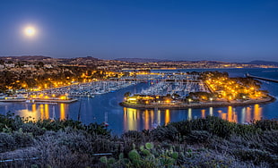 aerial view of lighted city buildings during nighttime