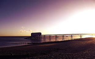 grey wooden sea dock, beach, sky, pier, horizon HD wallpaper