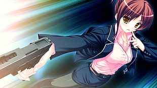 female anime character holding pistol HD wallpaper