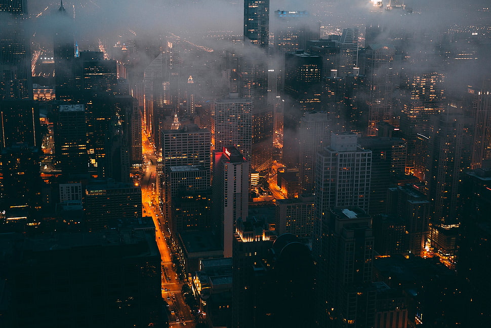 smoky high-rise buildings HD wallpaper