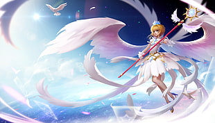 anime angle character with pink staff HD wallpaper