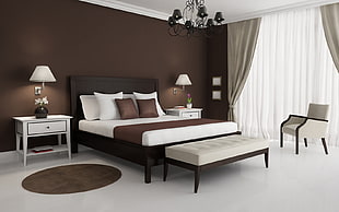 showing of white and brown bed mattress and brown wooden bed frame HD wallpaper