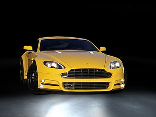 yellow Aston Martin V12 HD wallpaper