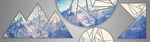 blue and white stained glass mountain wall decor, mountains, shapes, RGB, blue HD wallpaper
