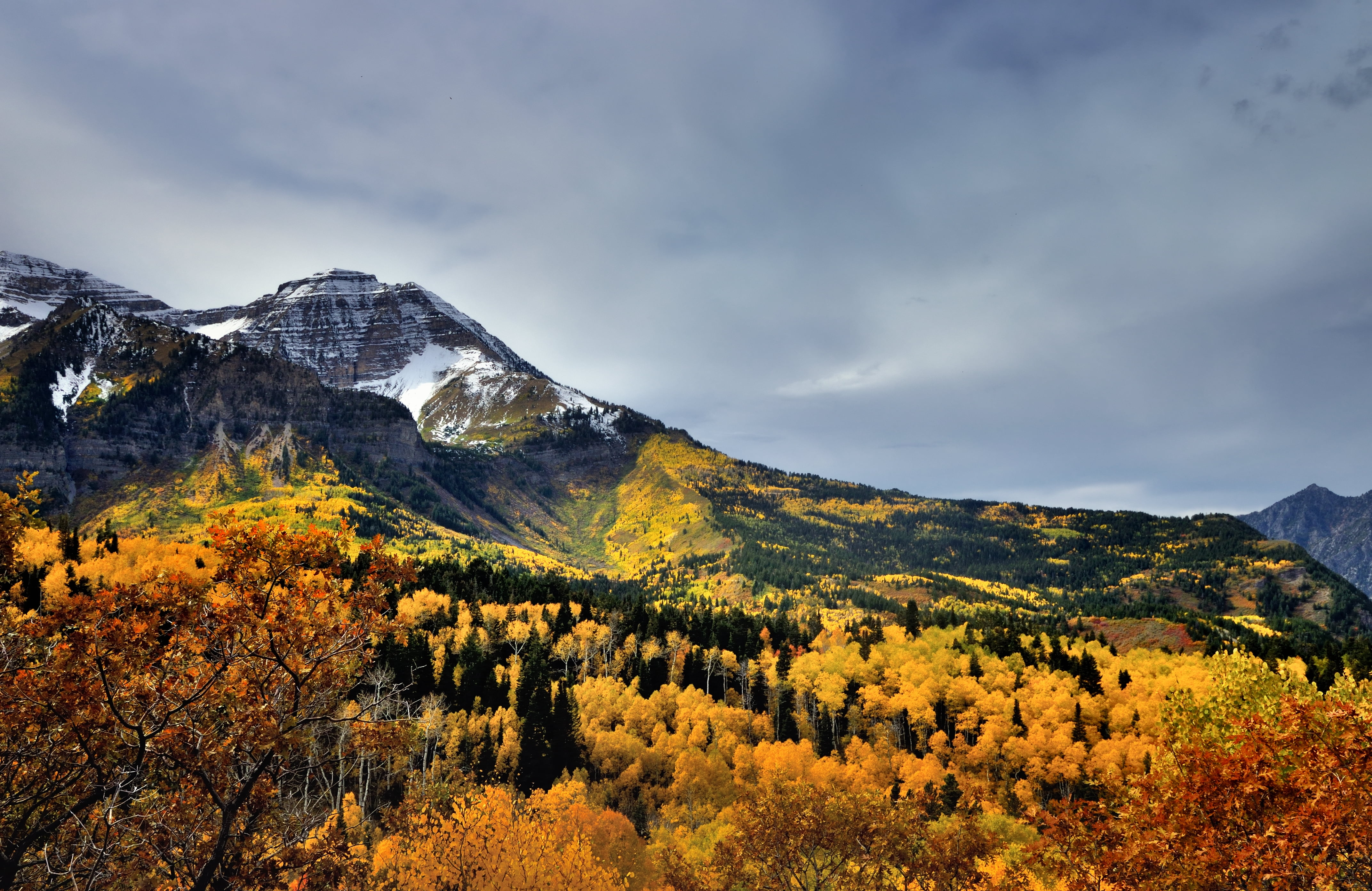 snowy mountain near forest under cloudy sky landscape photography, utah