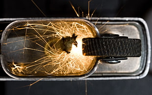 oval silver frame, zippo, sparks, photography, lighter HD wallpaper