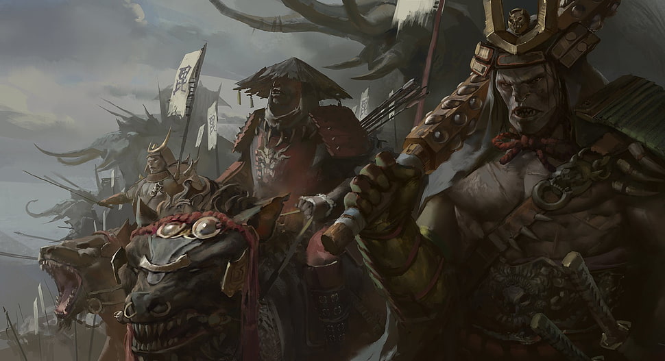 warriors wallpaper, artwork, Ogre, Japanese, katana HD wallpaper