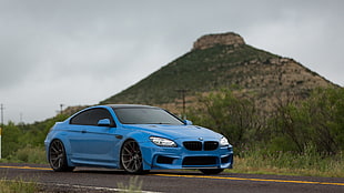 blue BMW coupe, BMW, BMW 650i, Vossen, Prior Design