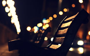 brown wooden bench, bench, lights, street light