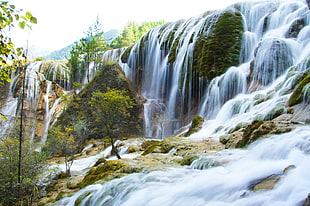 time lapse photography of waterfalls HD wallpaper