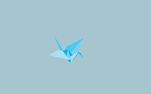 blue crane origami illustration, minimalism, origami