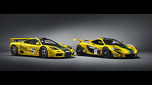 yellow and black car bed frame, McLaren P1 GTR, McLaren F1 GTR, car HD wallpaper