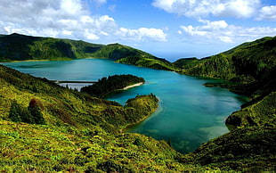 blue body of water, lake, nature, landscape, Azores HD wallpaper