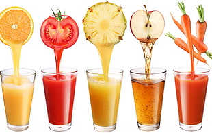 variety of fruits and vegetables juice in glasses HD wallpaper