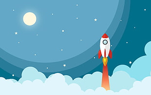 white and red rocket illustration HD wallpaper