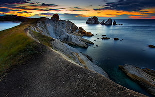 body of water, landscape, nature, sunset, coast