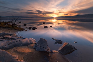 gray rocks, Norway, nature, sky, water