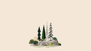 green trees and plants on island clip-art, illustration, forest, trees, rock