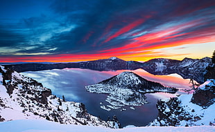 landscape photography of mountain at lake