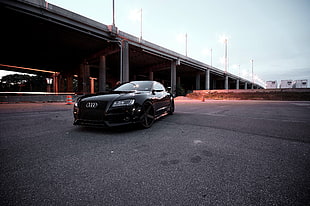 black Audi coupe near bridge HD wallpaper