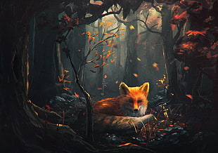brown fox illustration HD wallpaper