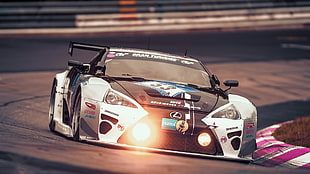 white and black Lexus stock car, Lexus LFA, racing, car, race cars HD wallpaper