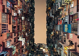 worms eyeview of city buildings, China, Hong Kong HD wallpaper