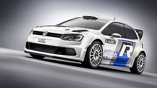 white and black Volkswagen Polo 3-door hatchback, car, Volkswagen, VW Polo WRC, rally cars