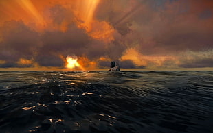 gray and black ship, submarine, video games, sea, silent hunter HD wallpaper