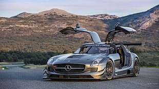 grey Mercedes-Benz luxury car, Mercedes SLS, German cars, race cars, Mercedes-AMG HD wallpaper