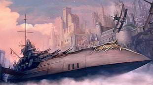 painting of ship cover, warship HD wallpaper