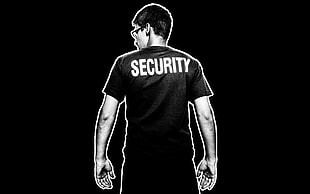 men's black and white security-printed t-shirt, security, NSA, Edward Snowden, monochrome HD wallpaper