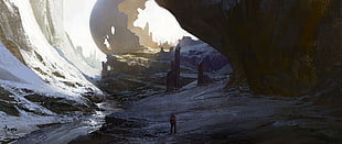 brown rocky mountain, artwork, science fiction, landscape HD wallpaper