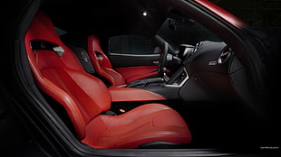 two red leather vehicle bucket seats HD wallpaper