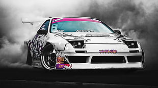 white sport car, drift, car, racing, race cars