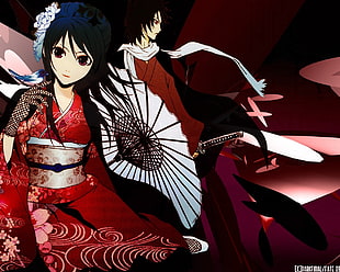 black haired Geisha anime illustration HD wallpaper