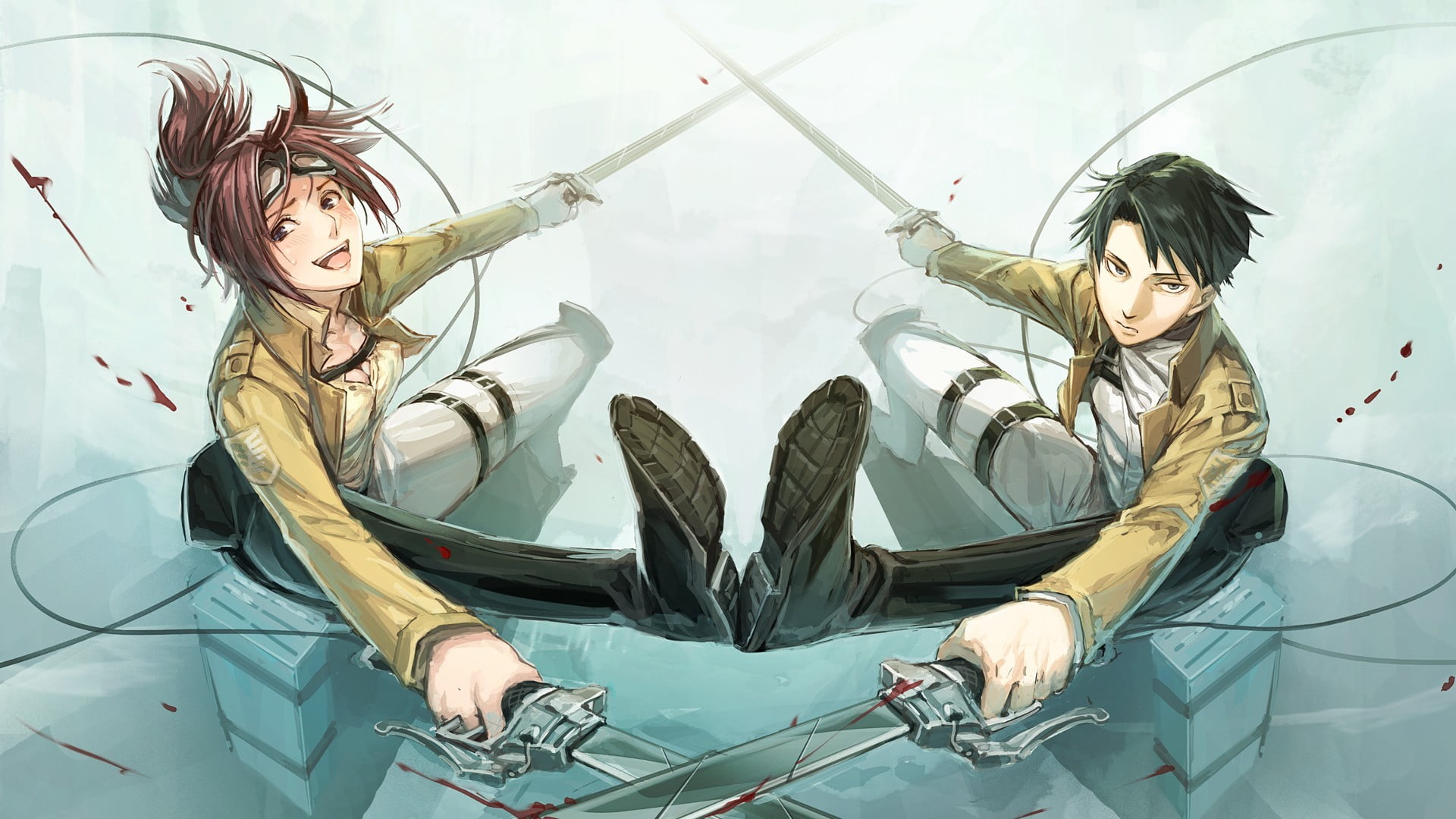 Male and female character holding sword, Shingeki no Kyojin, anime, Levi  Ackerman HD wallpaper | Wallpaper Flare