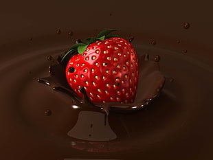 Strawberry sinking in chocolate HD wallpaper