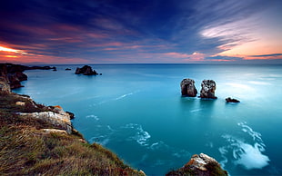 blue body of water, coast, sky, sea, clouds