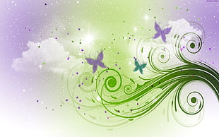 green and purple butterflies illustration HD wallpaper