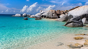 large gray rocks, nature, landscape, rock, beach