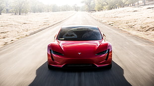 red Tesla Roadster HD wallpaper