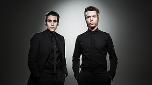 two men in black suit jacket HD wallpaper