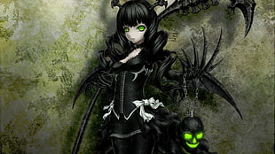 green eye black haired female animal character HD wallpaper