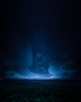 blue night sky, Starry sky, Horizon, Night