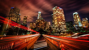 wide angle and long exposure photograph of cityscape HD wallpaper